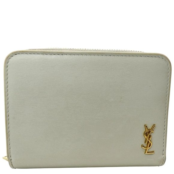 YVES SAINT LAURENT  Tiny Monogram Compact Leather Zip Around Wallet White - Picture 1 of 12